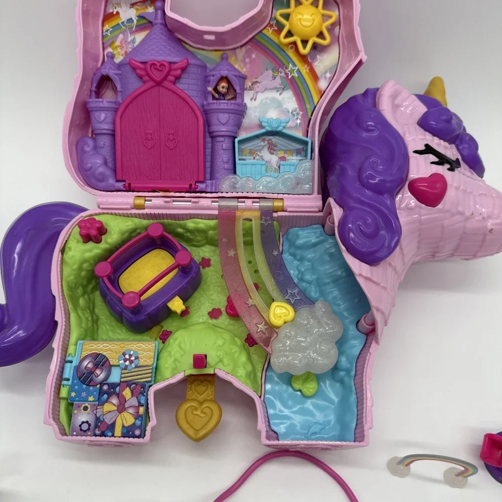 Polly Pocket Rainbow Funland Figures Unicorn Compact Accessories Lot Bundle